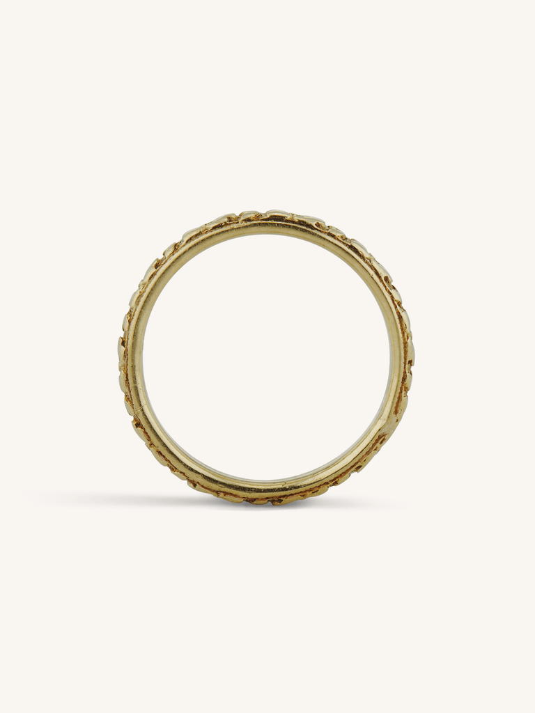 Mid-Century Lohengrin Floral Rosette Hand-Engraved 14k Gold Wedding Band - Size 5.75