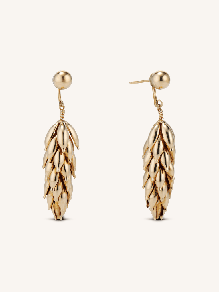 Mid-century 14K yellow gold articulated leaf earrings, circa 1950s - profile
