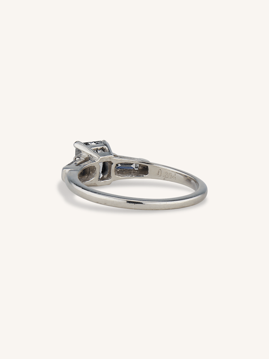 Midcentury .80 Carat Emerald Cut Diamond Solitaire Vintage Engagement Ring