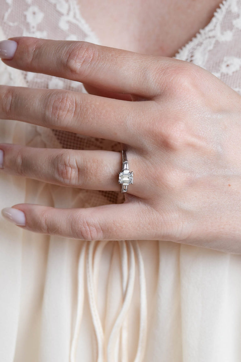Midcentury .80 Carat Emerald Cut Diamond Solitaire Vintage Engagement Ring