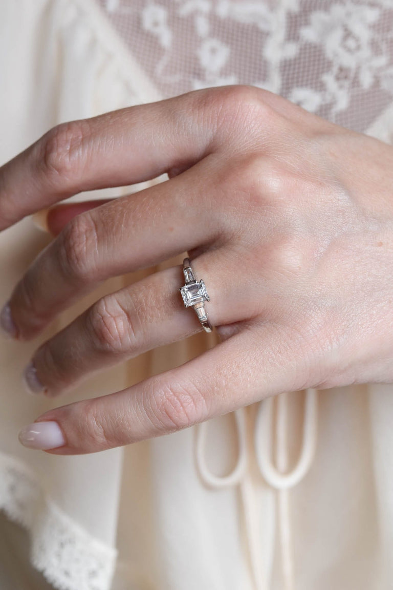 Midcentury .80 Carat Emerald Cut Diamond Solitaire Vintage Engagement Ring
