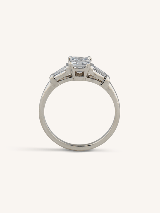 Midcentury .80 Carat Emerald Cut Diamond Solitaire Vintage Engagement Ring