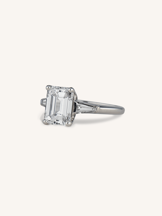 Midcentury 2.18 Carat Emerald Cut Diamond Solitaire Vintage Engagement Ring
