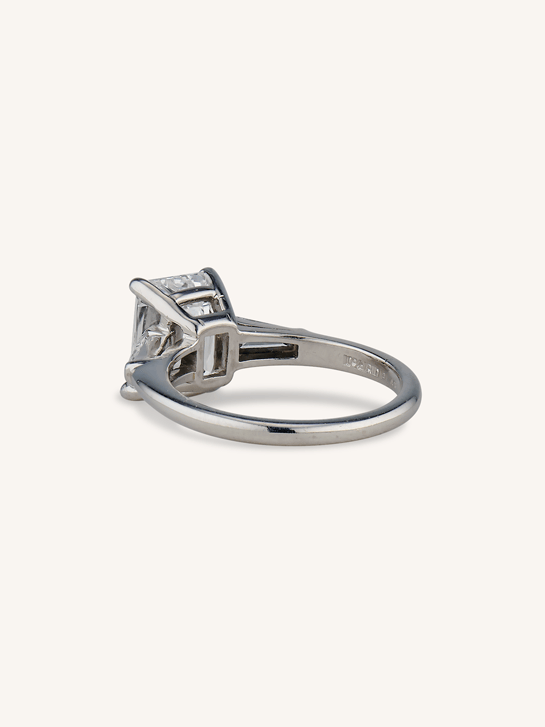 Midcentury 2.18 Carat Emerald Cut Diamond Solitaire Vintage Engagement Ring