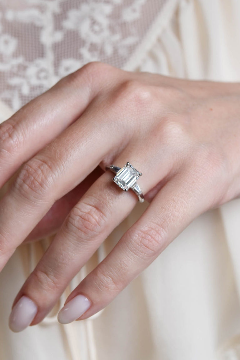 Midcentury 2.18 Carat Emerald Cut Diamond Solitaire Vintage Engagement Ring