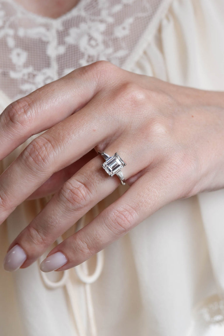 Midcentury 2.18 Carat Emerald Cut Diamond Solitaire Vintage Engagement Ring
