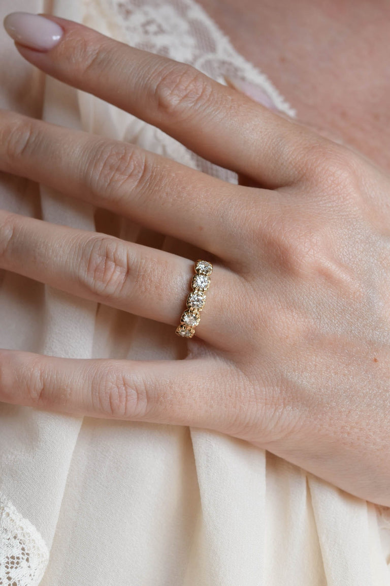 Old European Diamond Five Stone Band in 18k Yellow Gold Collet .73