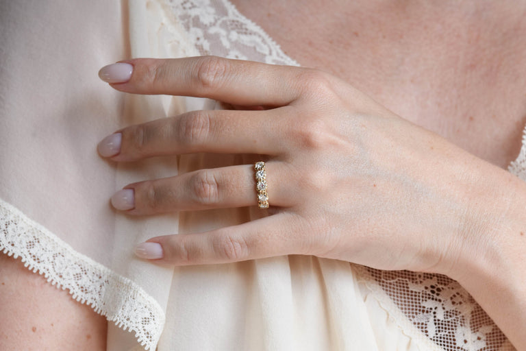 Old European Diamond Five Stone Band in 18k Yellow Gold Collet .73