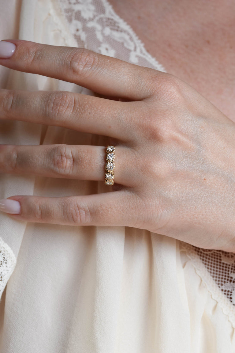 Old European Diamond Five Stone Band in 18k Yellow Gold Collet .73