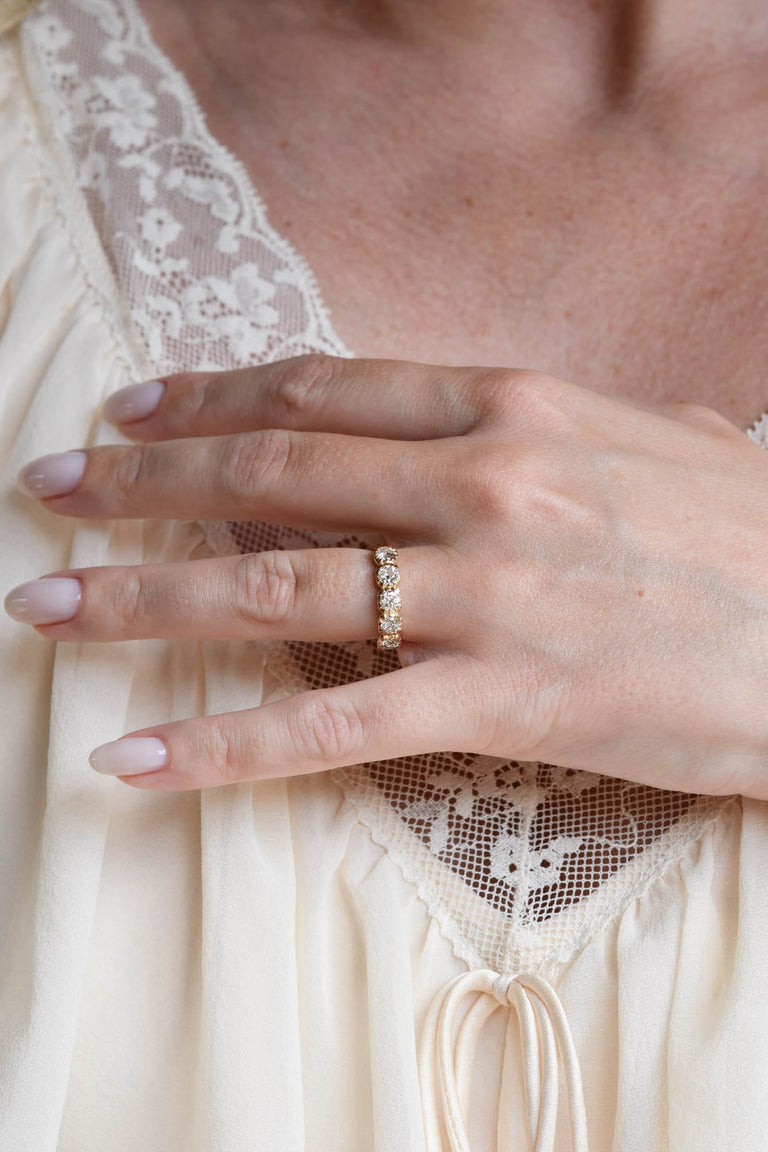Old European Diamond Five Stone Band in 18k Yellow Gold Collet .73