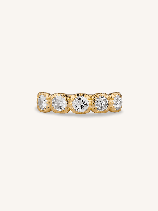 Old European Diamond Five Stone Band in 18k Yellow Gold Collet .86