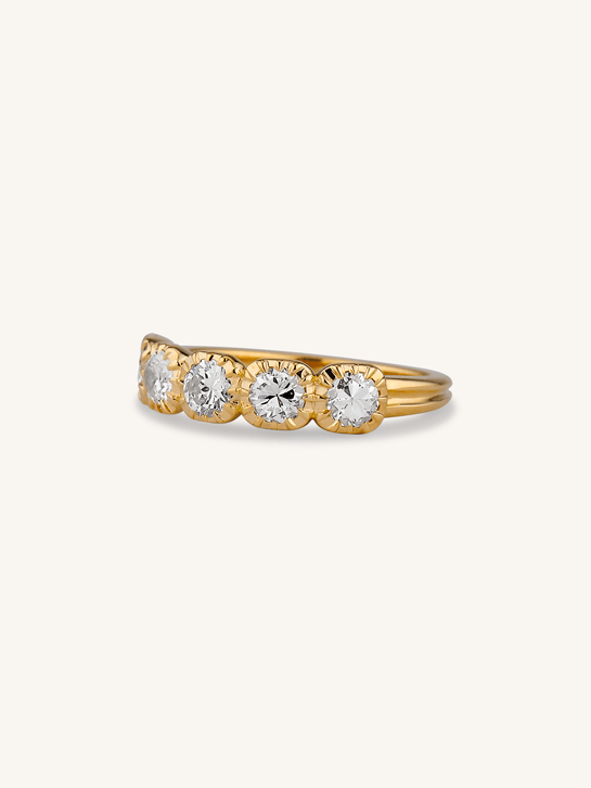 Old European Diamond Five Stone Band in 18k Yellow Gold Collet .86