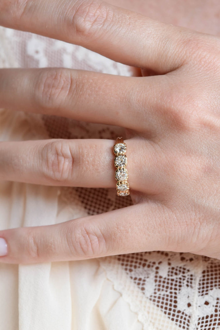 Old European Diamond Five Stone Band in 18k Yellow Gold Collet .86