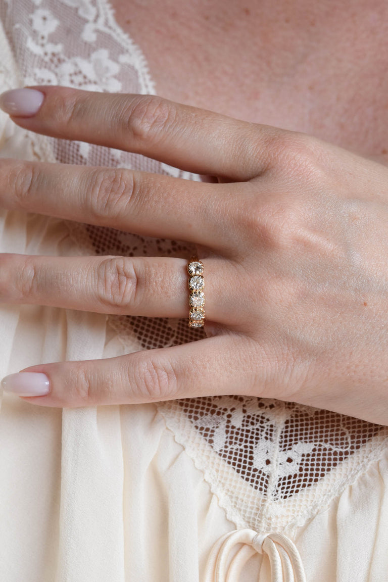 Old European Diamond Five Stone Band in 18k Yellow Gold Collet .86