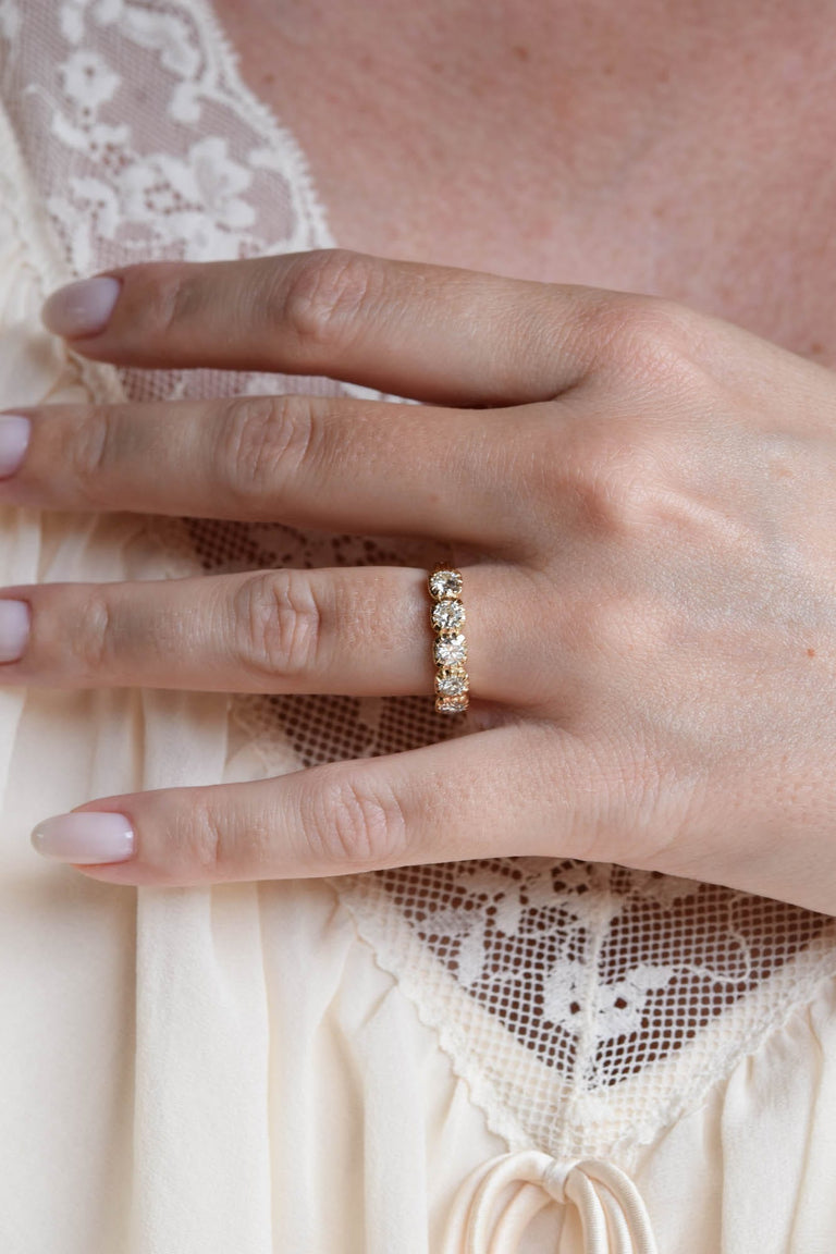 Old European Diamond Five Stone Band in 18k Yellow Gold Collet .86