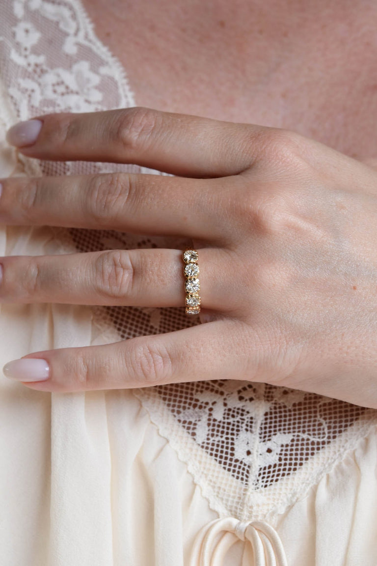 Old European Diamond Five Stone Band in 18k Yellow Gold Collet .86