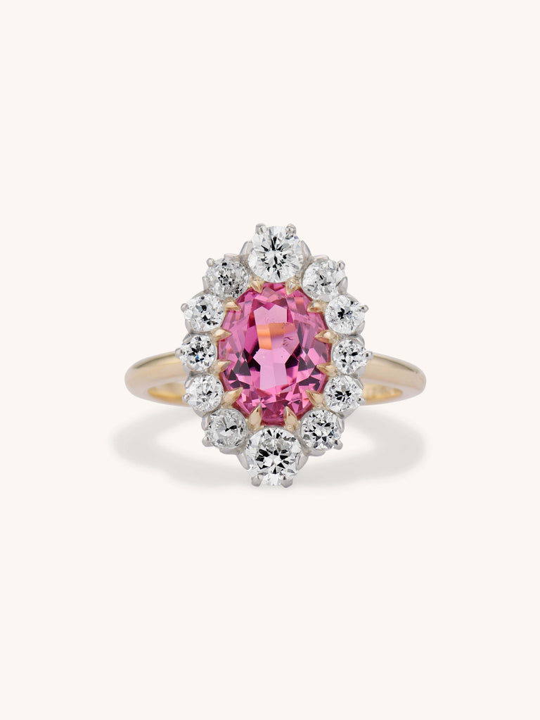 Pink Tourmaline Cluster Engagement Ring 18K Yellow Gold Vintage - Leia
