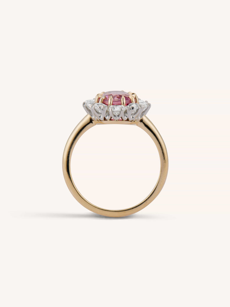 Pink Tourmaline Cluster Engagement Ring 18K Yellow Gold Vintage - Leia - side