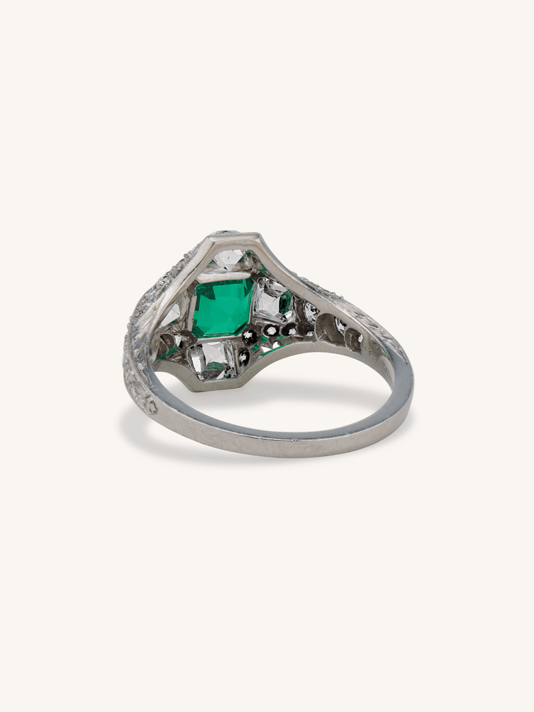 Rare Tiffany & Co. Art Deco Colombian Emerald Cut Emerald Engagement Ring