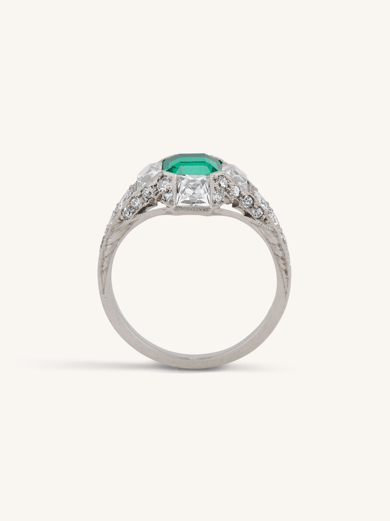 Rare Tiffany & Co. Art Deco Colombian Emerald Cut Emerald Engagement Ring