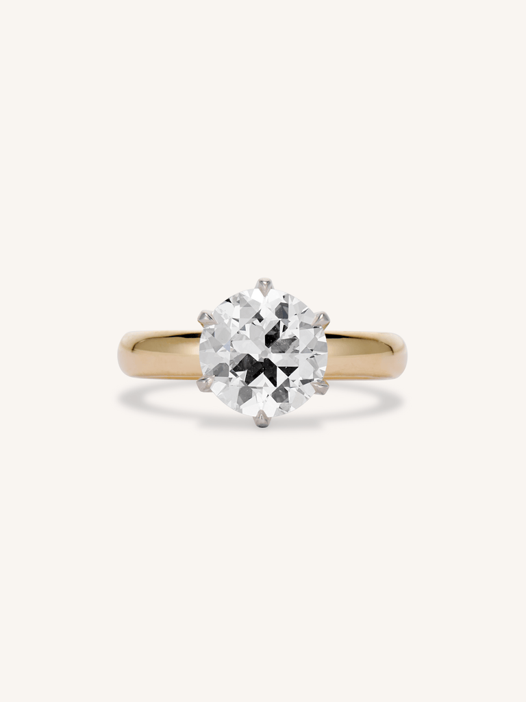 Seren 1.80ct old European cut diamond solitaire ring with low-profile setting in yellow gold