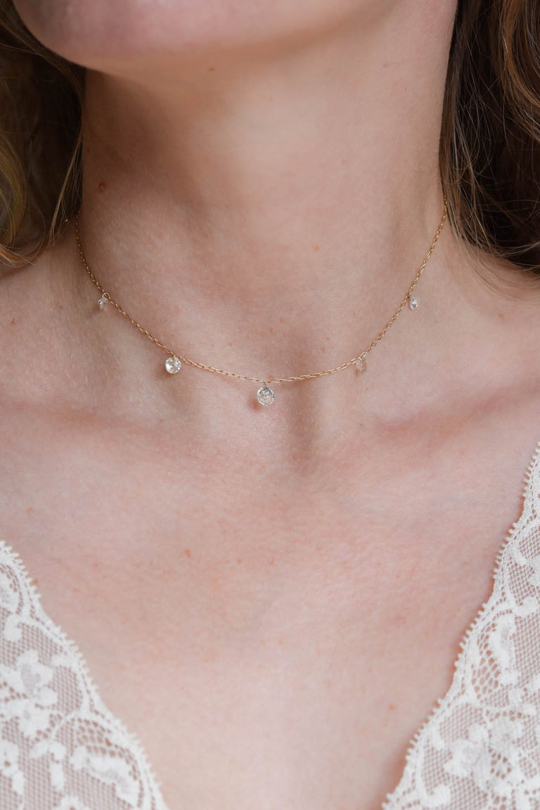 Stellar 1.55 Carats Floating Old Mine Antique Diamond Necklace