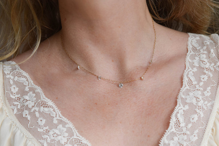 Stellar 1.55 Carats Floating Old Mine Antique Diamond Necklace