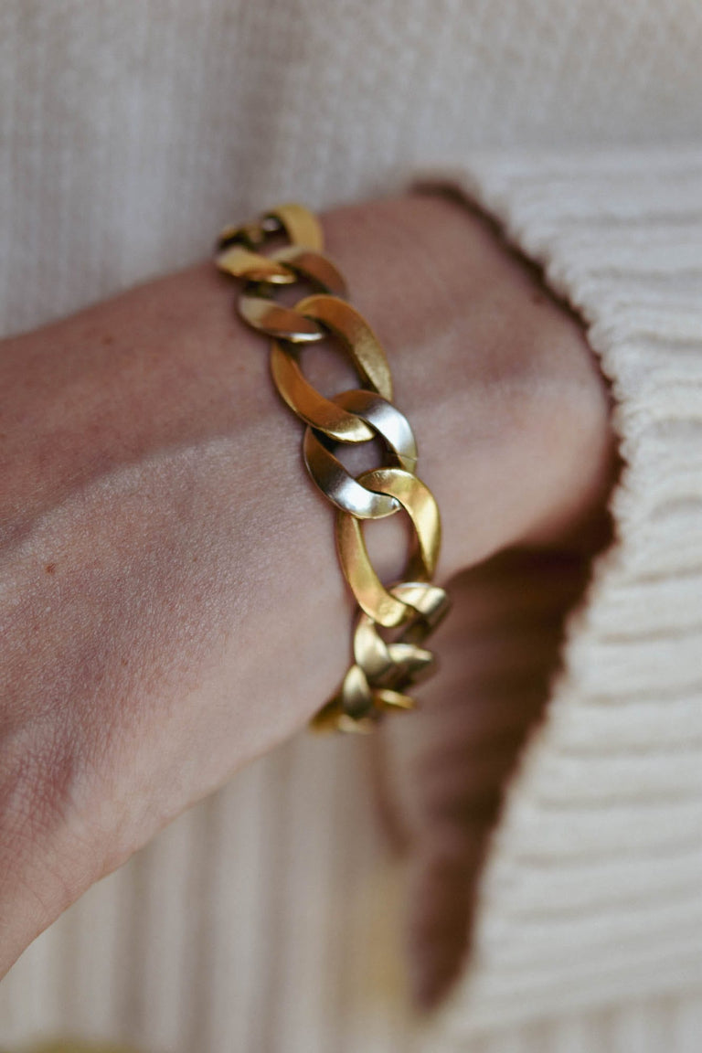 Sterlé Mid-Century Two-Tone Gold Link Vintage Bracelet, France