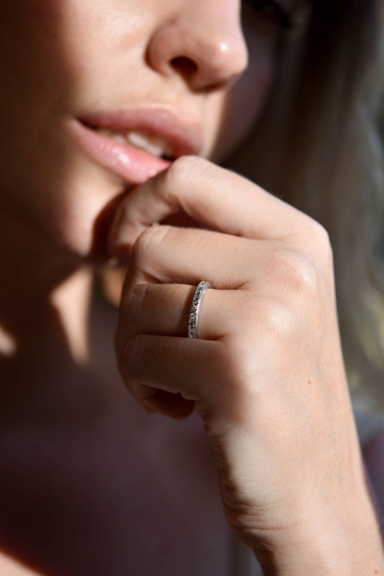 Tiffany & Co. 3 Carat Art Deco French Cut Diamond Platinum Eternity Band - Size 6.5 - on a hand - 2