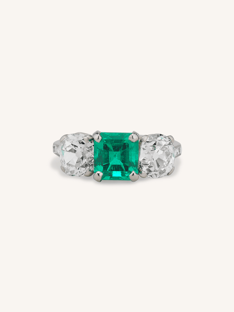 Tiffany & Co. Art Deco 1.53 Carat Colombian Emerald and Old Mine Diamond Antique Engagement Ring