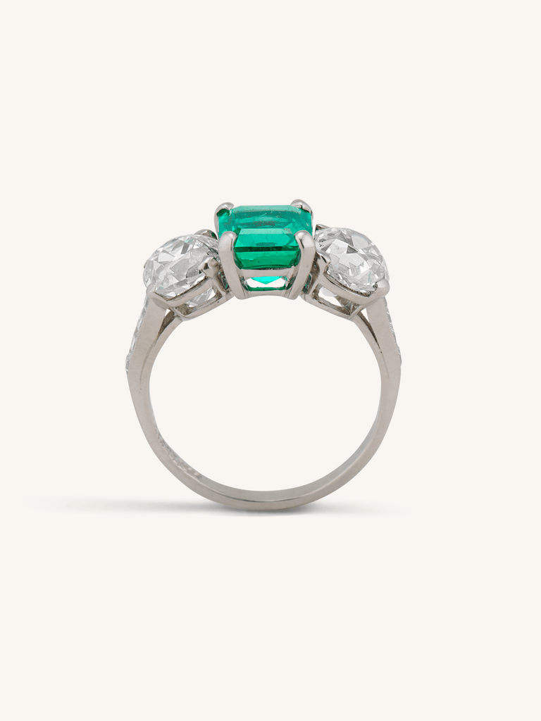 Tiffany & Co. Art Deco 1.53 Carat Colombian Emerald and Old Mine Diamond Antique Engagement Ring