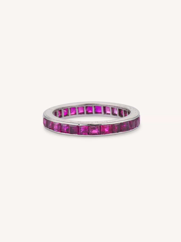 Tiffany & Co. Carré Cut Ruby Mid-Century Platinum Eternity Band