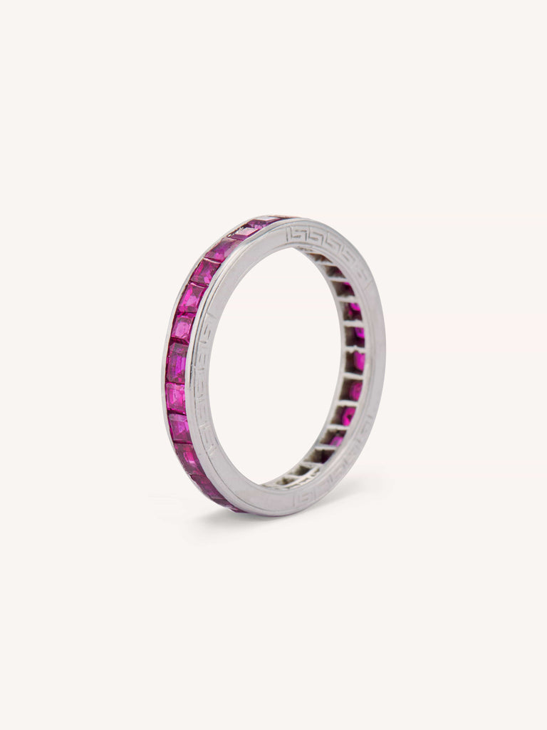 Tiffany & Co. Carré Cut Ruby Mid-Century Platinum Eternity Band