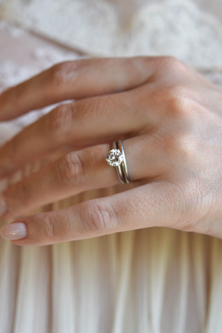 Tiffany & Co. Diamond Six-Prong Platinum Vintage Solitaire Engagement Ring and Band Set