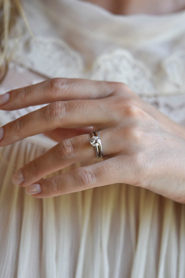 Tiffany & Co. Diamond Six-Prong Platinum Vintage Solitaire Engagement Ring and Band Set