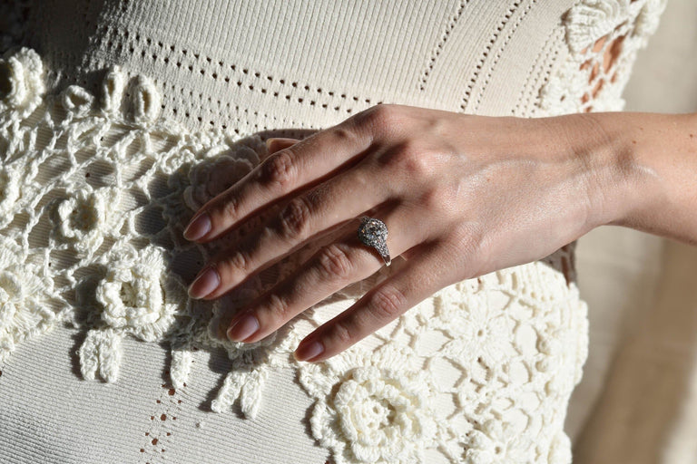 Tiffany & Co. Mid-Century 1.40 Carat Transitional Cut Diamond Vintage Engagement Ring on a hand - 2