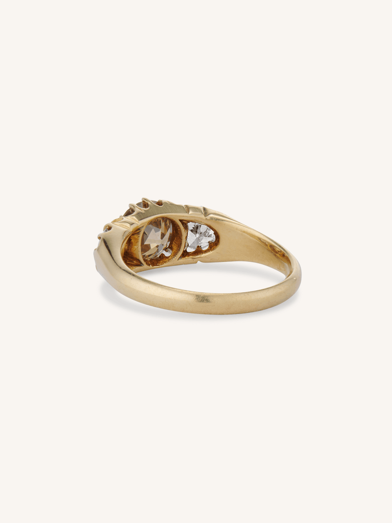 Victorian 1.30 Carat Old European Cut Fancy Brown & White Diamond Three Stone Antique Engagement Ring