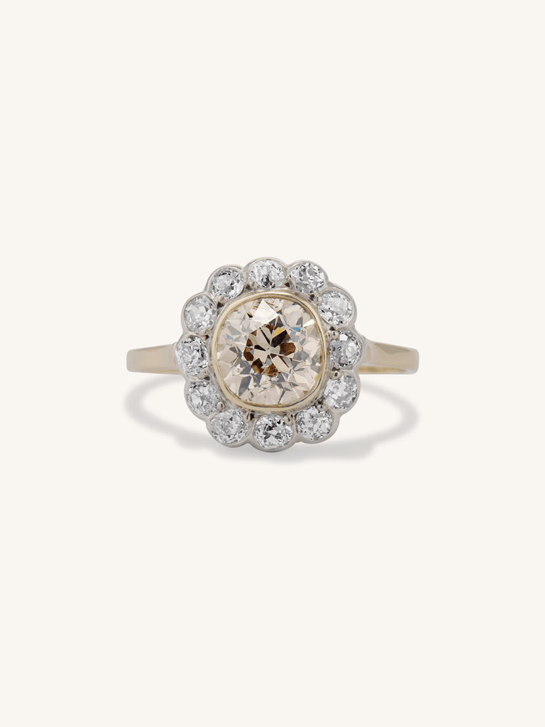 Victorian 1.60 Carat Old Mine Cut Brown Diamond Cluster Antique Engagement Ring