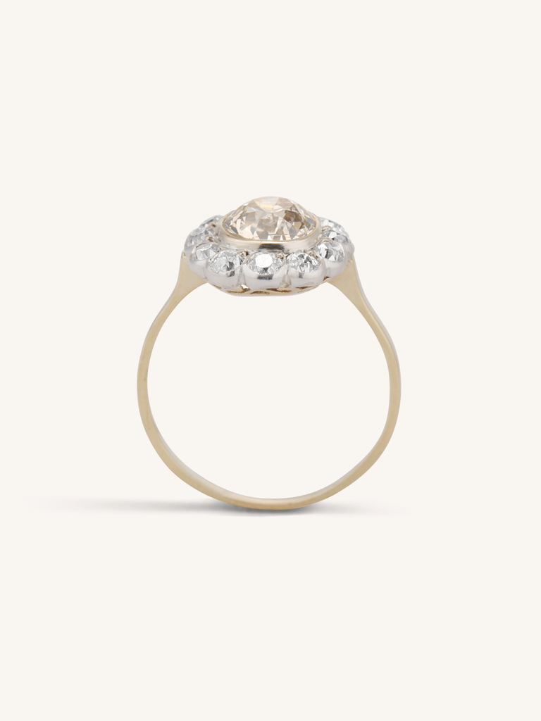 Victorian 1.60 Carat Old Mine Cut Brown Diamond Cluster Antique Engagement Ring Profile