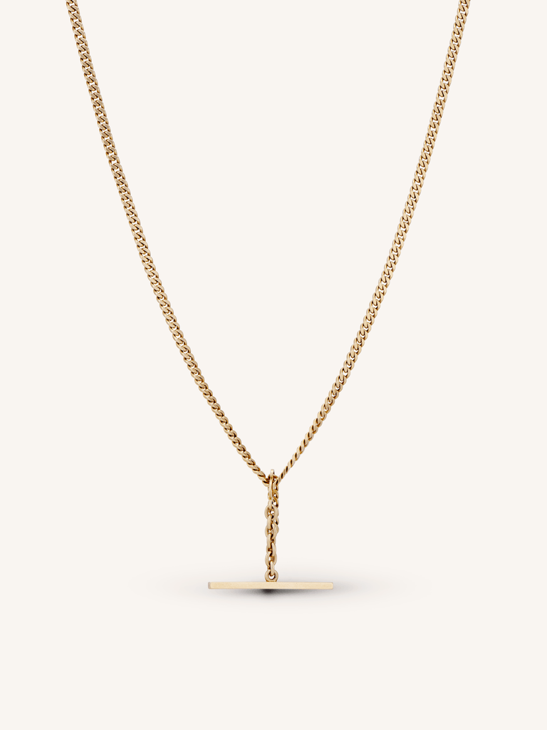 Victorian 14K Yellow Gold Albert Curb Chain Necklace with Original T-Bar and Dog Clip