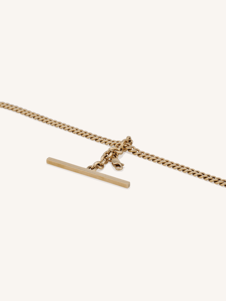 Victorian 14K Yellow Gold Albert Curb Chain Necklace with Original T-Bar and Dog Clip