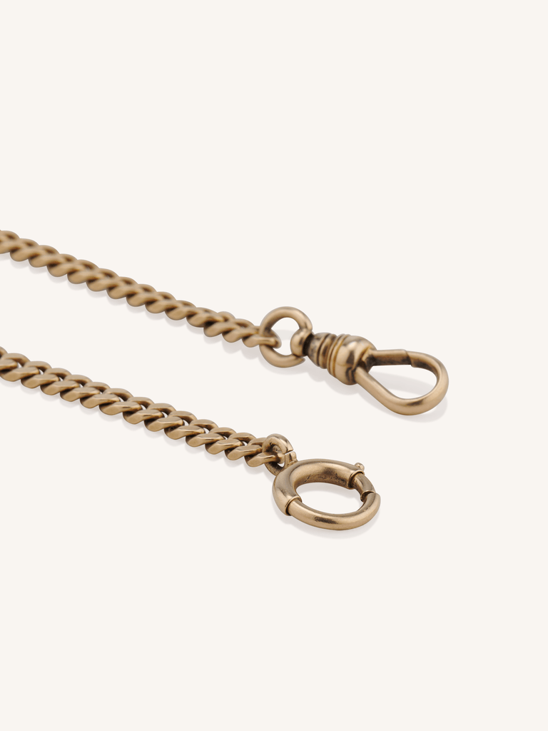 Victorian 14K Yellow Gold Albert Curb Chain Necklace with Original T-Bar and Dog Clip