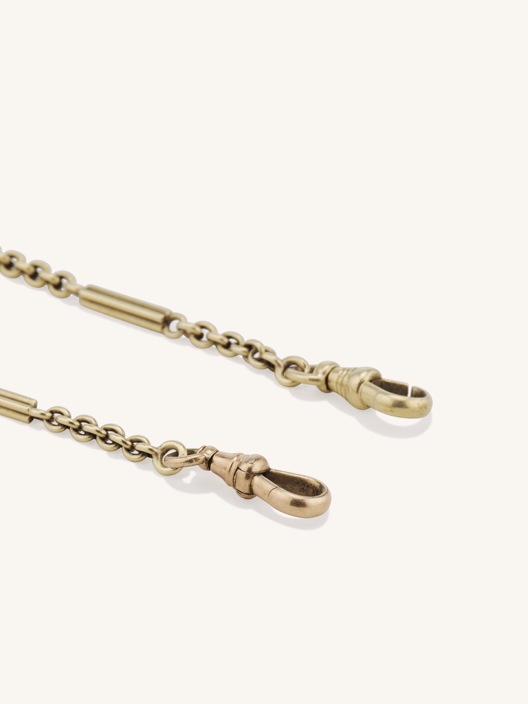 Victorian 14K Yellow Gold Antique Watch Chain Necklace with Double Dog Clips