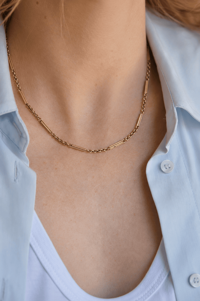 Victorian 14K Yellow Gold Antique Watch Chain Necklace with Double Dog Clips
