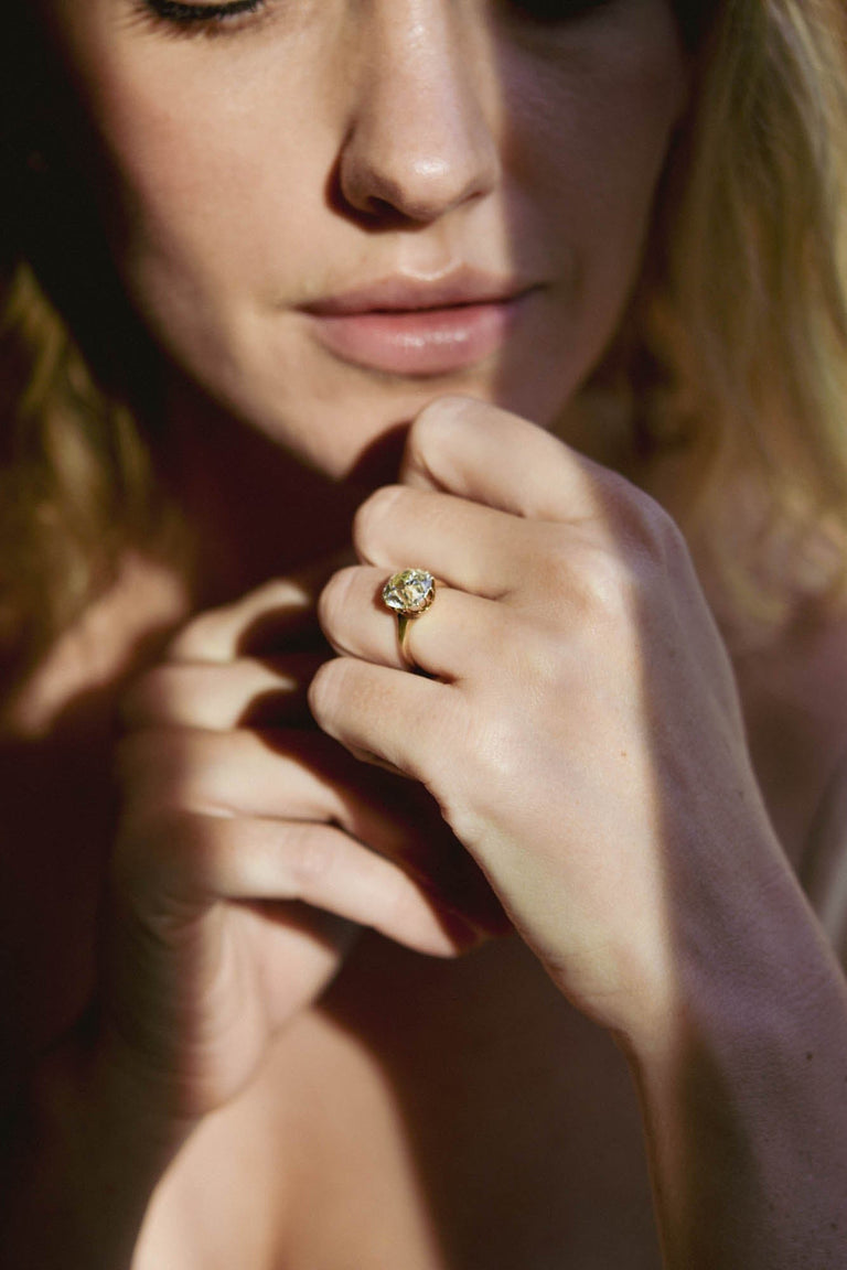 Victorian 3.67 Carat Old Mine Cut Diamond Gold Solitaire Antique Engagement Ring - model