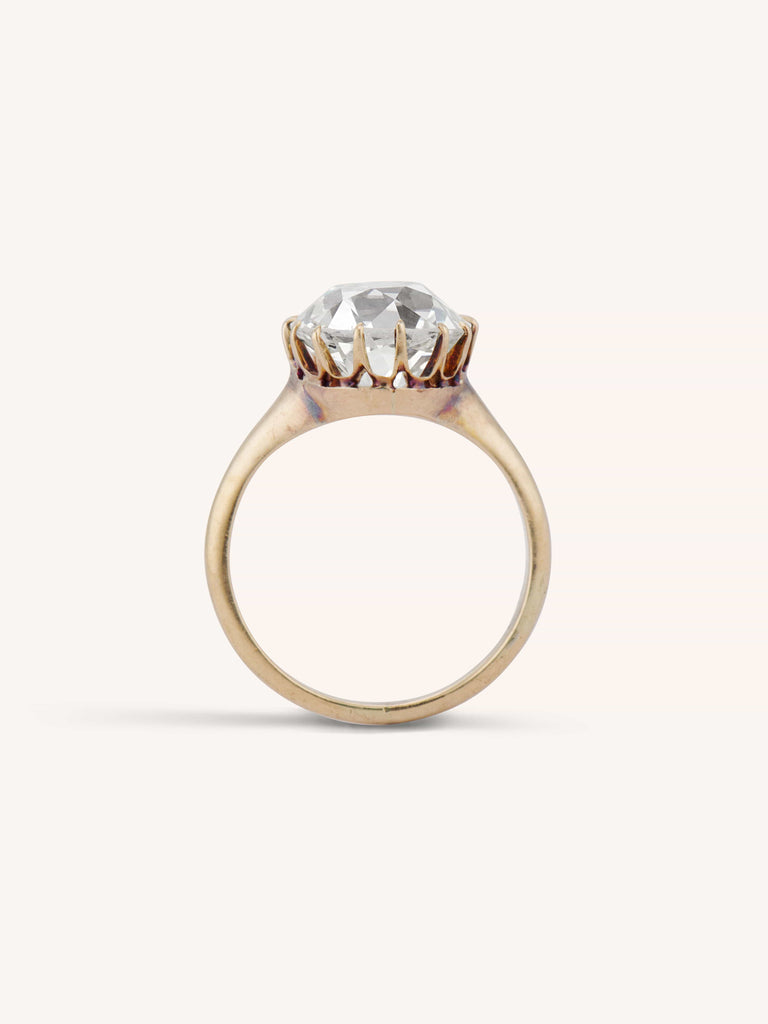 Victorian 3.67 Carat Old Mine Cut Diamond Gold Solitaire Antique Engagement Ring - profile
