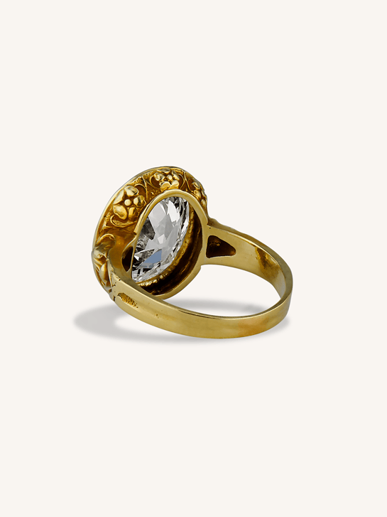 Victorian 5.03 Carat Old Mine Cut Diamond Engraved Yellow Gold Antique Engagement Ring