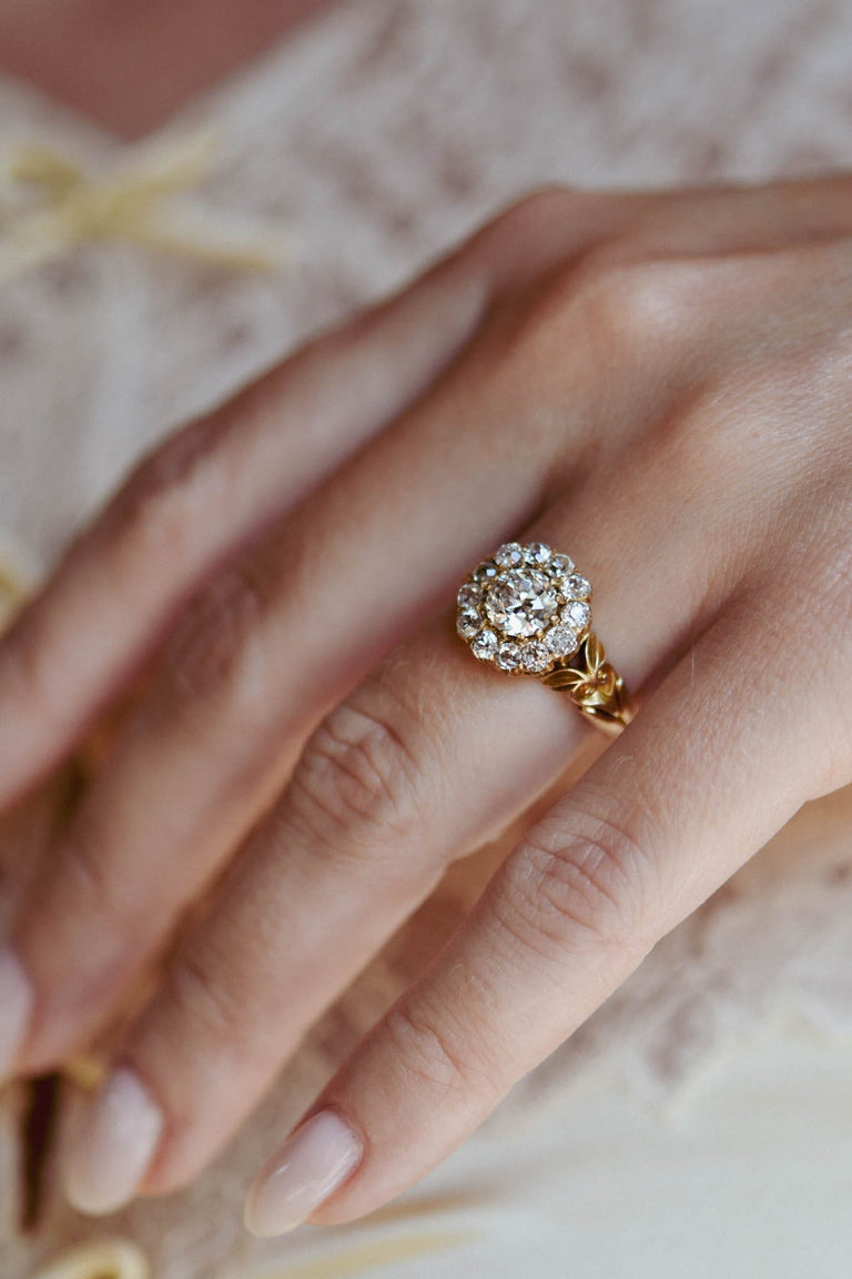 Victorian Antique Old European Cut Diamond Cluster Engagement Ring