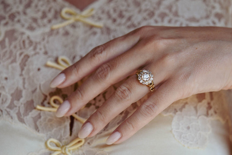 Victorian Antique Old European Cut Diamond Cluster Engagement Ring