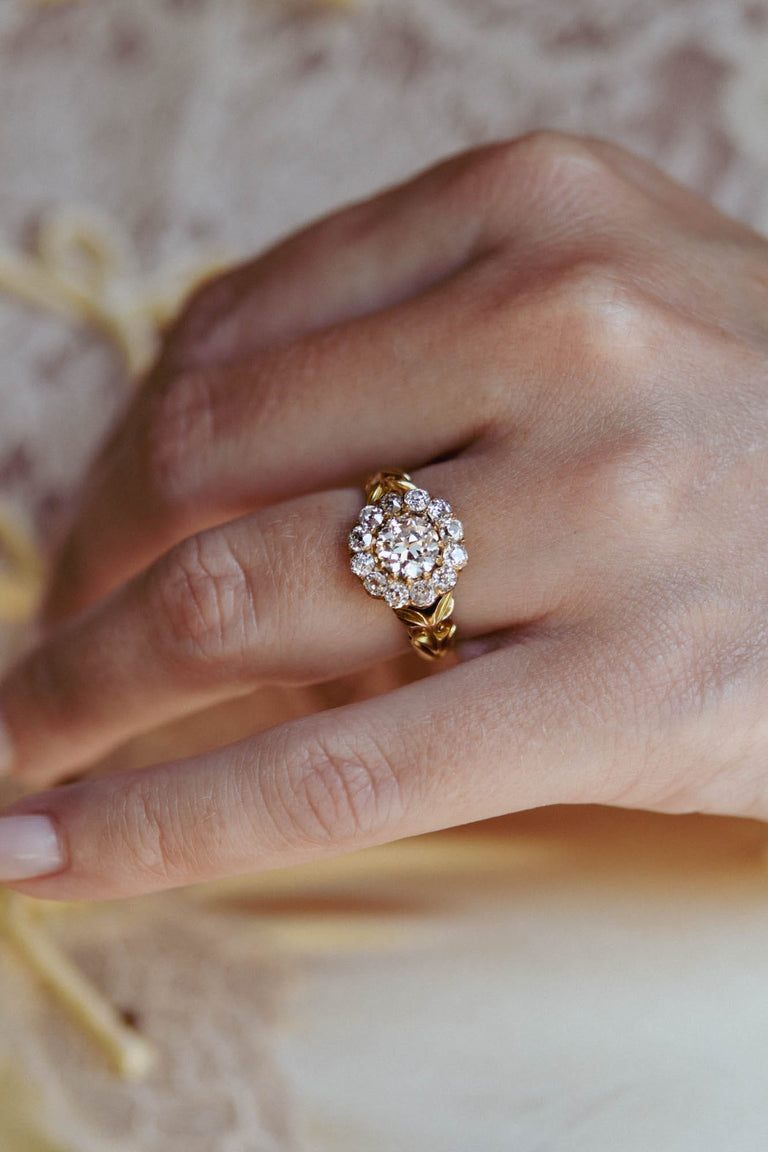 Victorian Antique Old European Cut Diamond Cluster Engagement Ring